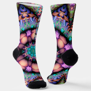 Fractal Mandala Floral Psychedelic Socks