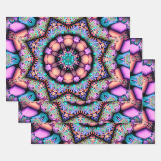 Fractal Mandala Floral Psychedelic Wrapping Paper Sheets