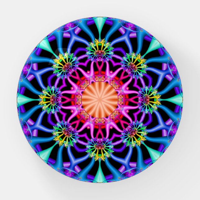 Fractal Mandala Rainbow Florets Paperweight (Front)