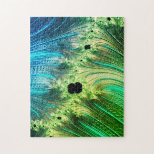 Fractal Mandelbrot   Turquoise Blue and Neo Mint Jigsaw Puzzle