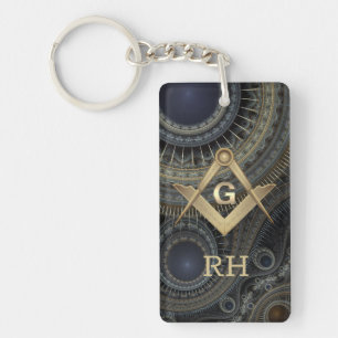 Fractal Monogrammed Masonic Keychain