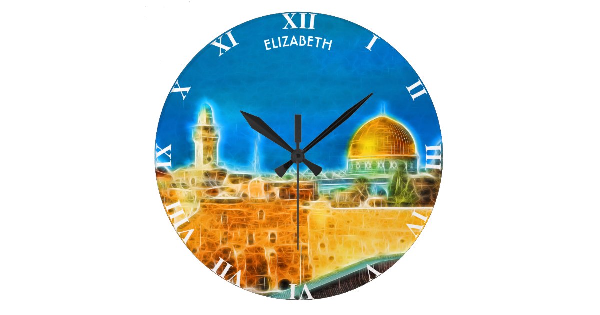 Fractal Neon Glowing Jerum View Western Wall Large Clock Zazzle Com