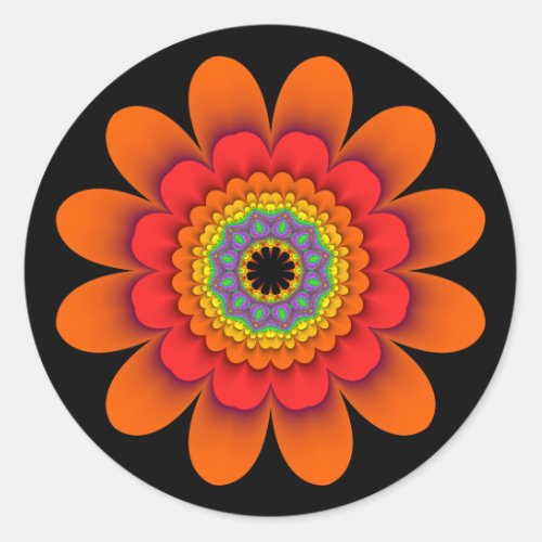 Fractal Orange Flower Power Stickers