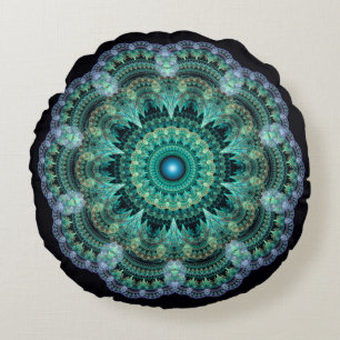 Fractal oriental pattern round pillow