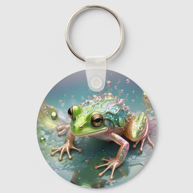 Fractal Pastel Green Tree Frog Art Design, Keychain (Front)