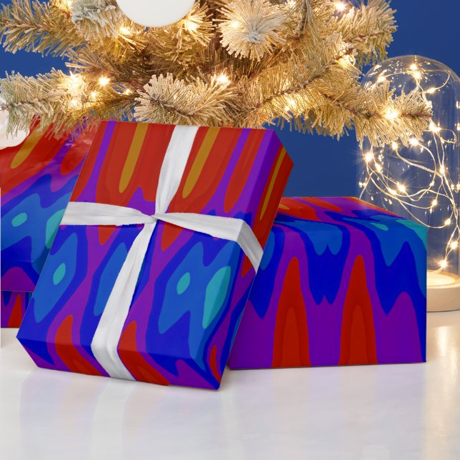 ~ Fractal Pattern Red Blue Orange Shades ~   Wrapping Paper (Holidays)