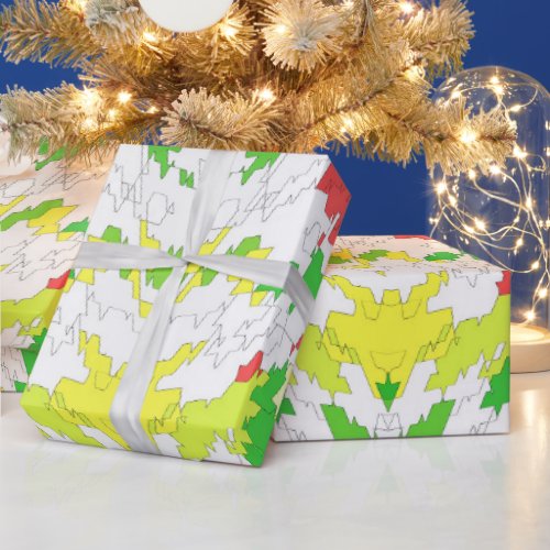  Fractal Pattern Red Green Yellow   Christmas  Wrapping Paper