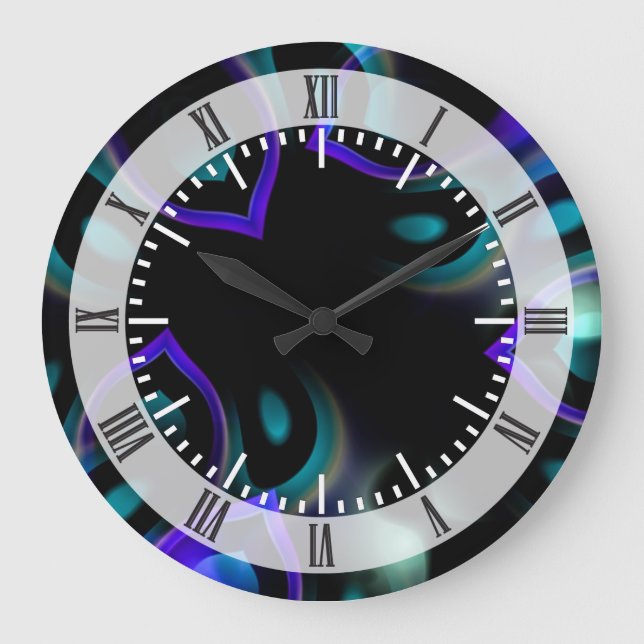 Fractal Peacock Feathers Large Clock (Front)