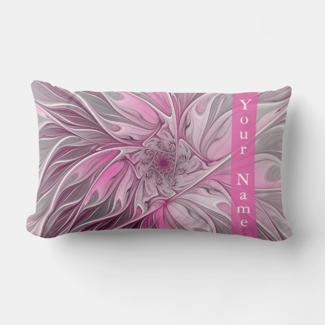 Fractal Pink Flower Dream, floral Fantasy Art Name Lumbar Pillow (Front)