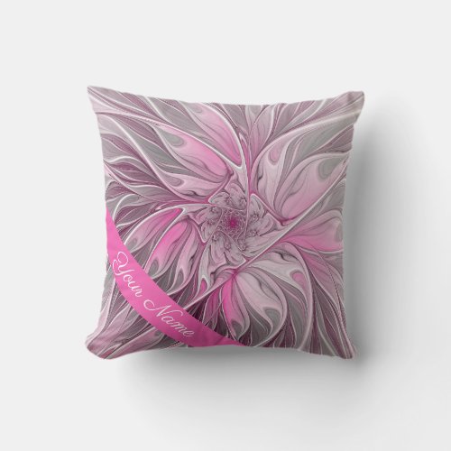 Fractal Pink Flower Dream floral Fantasy Art Name Throw Pillow