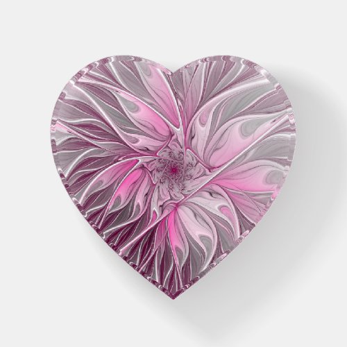Fractal Pink Flower Dream Floral Fantasy Heart Paperweight