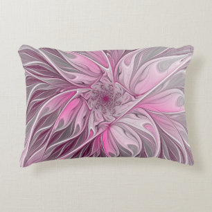 Fractal Pink Flower Dream, Floral Fantasy Pattern Accent Pillow