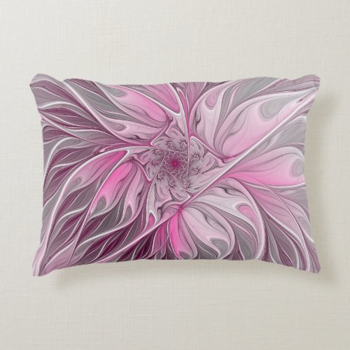 Fractal Pink Flower Dream Floral Fantasy Pattern Accent Pillow