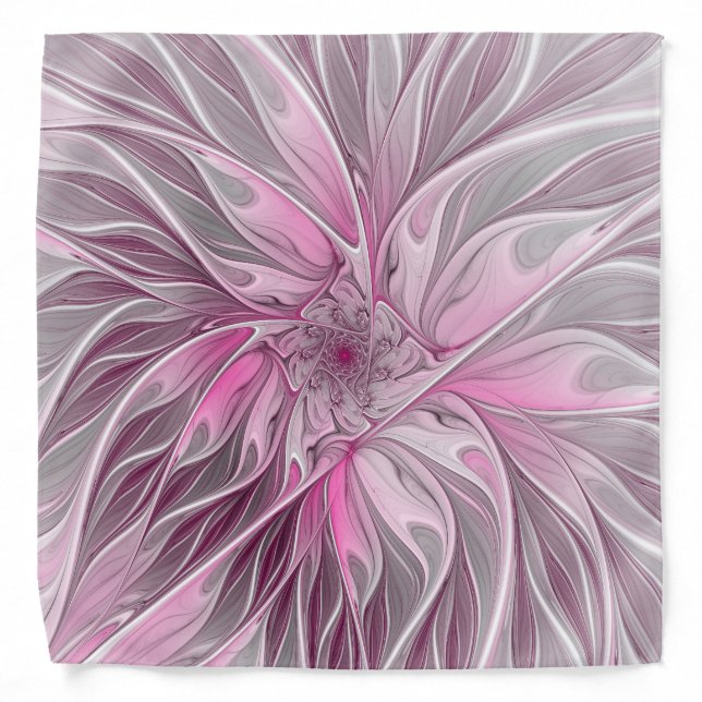 Fractal Pink Flower Dream, Floral Fantasy Pattern Bandana (Front)