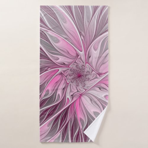 Fractal Pink Flower Dream Floral Fantasy Pattern Bath Towel