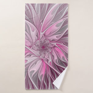 Fractal Pink Flower Dream, Floral Fantasy Pattern Bath Towel