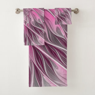 Fractal Pink Flower Dream, Floral Fantasy Pattern Bath Towel Set