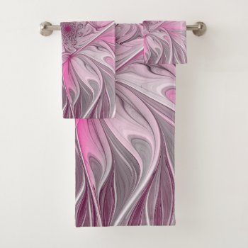Fractal Pink Flower Dream  Floral Fantasy Pattern Bath Towel Set by GabiwArt at Zazzle