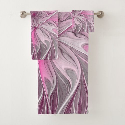 Fractal Pink Flower Dream Floral Fantasy Pattern Bath Towel Set