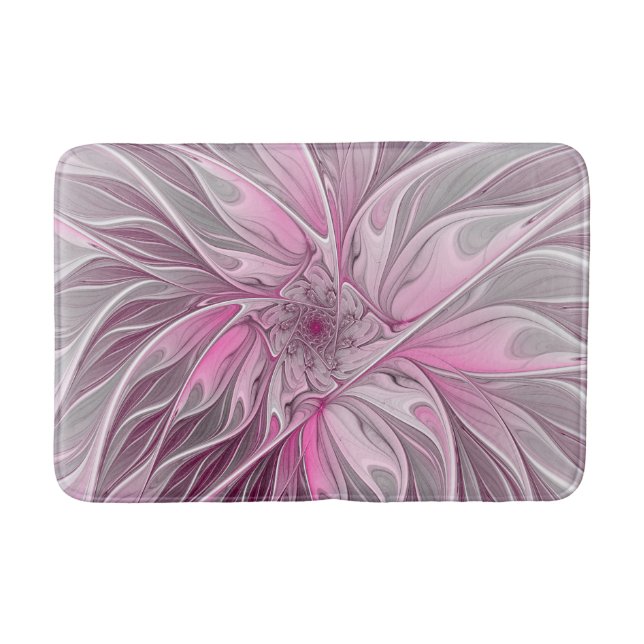 Fractal Pink Flower Dream, Floral Fantasy Pattern Bathroom Mat (Front)