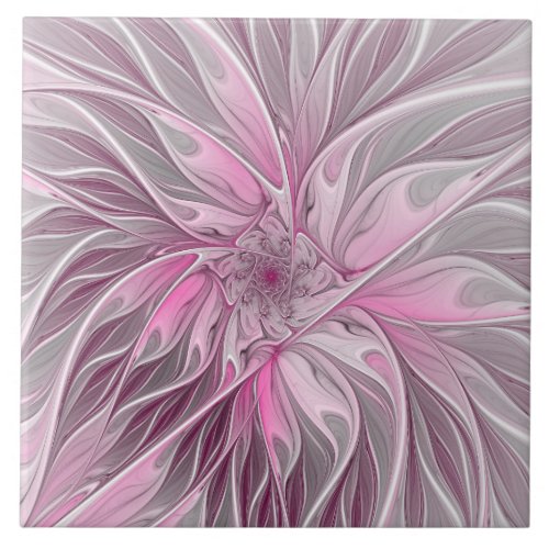 Fractal Pink Flower Dream Floral Fantasy Pattern Ceramic Tile