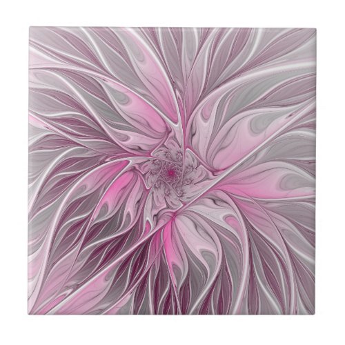 Fractal Pink Flower Dream Floral Fantasy Pattern Ceramic Tile