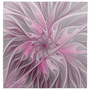 Fractal Pink Flower Dream, Floral Fantasy Pattern Cloth Napkin