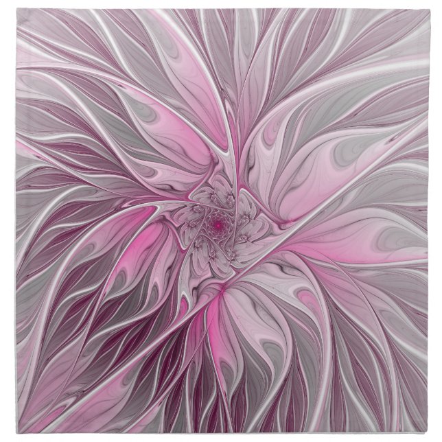 Fractal Pink Flower Dream, Floral Fantasy Pattern Cloth Napkin (Front)