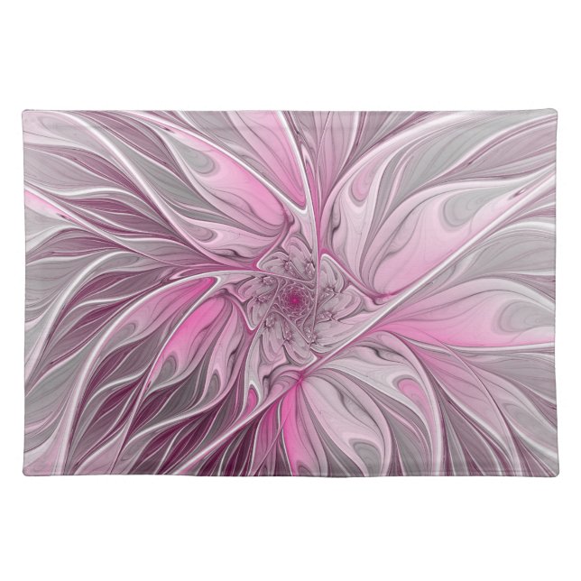 Fractal Pink Flower Dream, Floral Fantasy Pattern Cloth Placemat (Front)