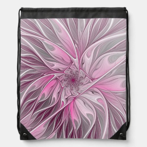 Fractal Pink Flower Dream floral Fantasy Pattern Drawstring Bag