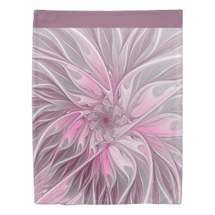 Fractal Pink Flower Dream, Floral Fantasy Pattern Duvet Cover