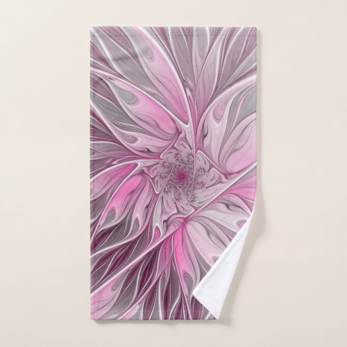 Fractal Pink Flower Dream Floral Fantasy Pattern Hand Towel