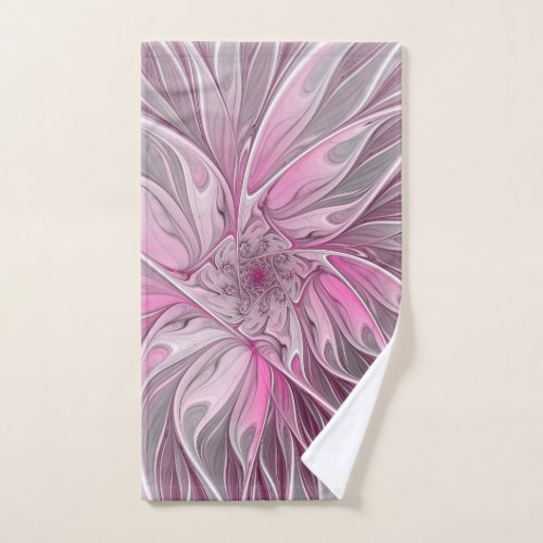 Fractal Pink Flower Dream, Floral Fantasy Pattern Hand Towel