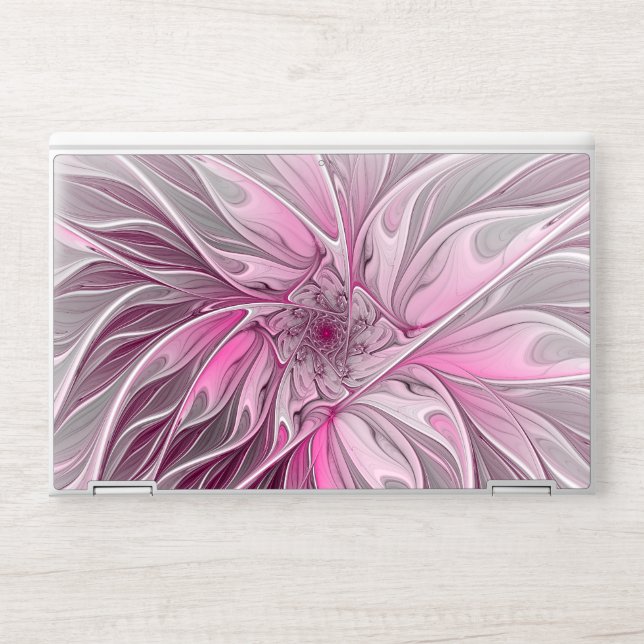 Fractal Pink Flower Dream, Floral Fantasy Pattern HP Laptop Skin (Front)