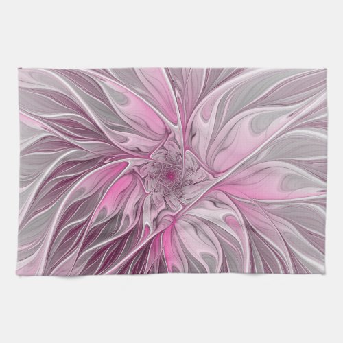 Fractal Pink Flower Dream Floral Fantasy Pattern Kitchen Towel