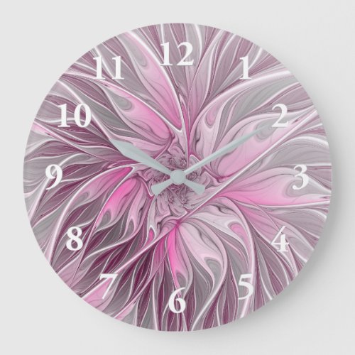 Fractal Pink Flower Dream floral Fantasy Pattern Large Clock