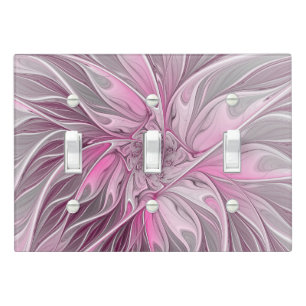 Fractal Pink Flower Dream, Floral Fantasy Pattern Light Switch Cover