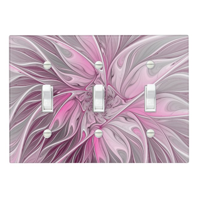 Fractal Pink Flower Dream, Floral Fantasy Pattern Light Switch Cover (In Situ)