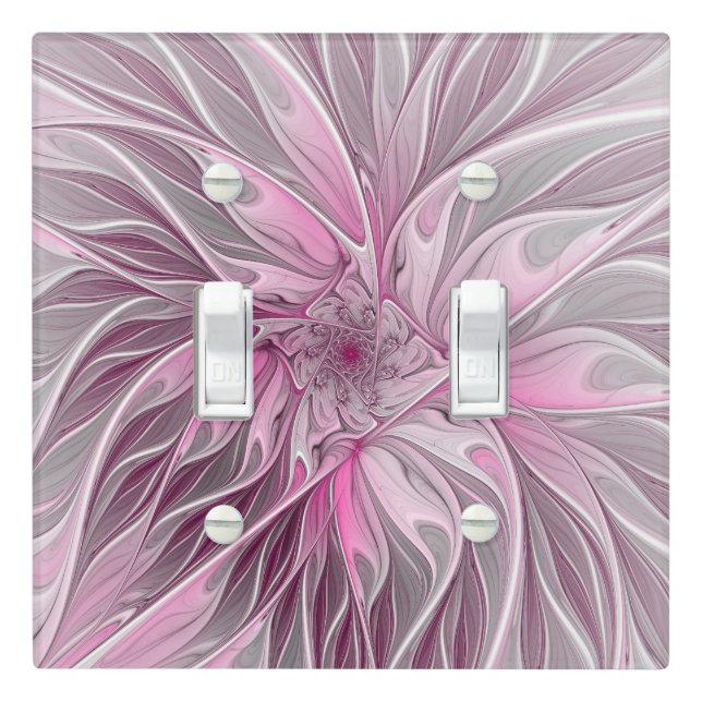 Fractal Pink Flower Dream, Floral Fantasy Pattern Light Switch Cover (In Situ)