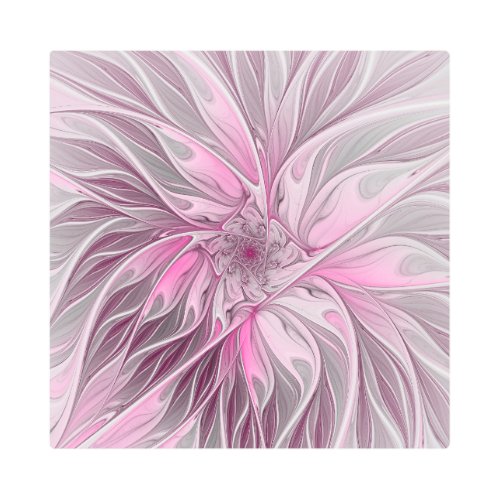 Fractal Pink Flower Dream Floral Fantasy Pattern Metal Print