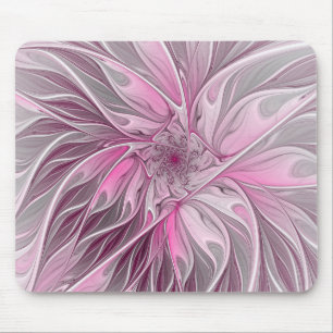 Fractal Pink Flower Dream, Floral Fantasy Pattern Mouse Pad