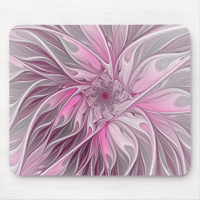 Fractal Pink Flower Dream, Floral Fantasy Pattern Mouse Pad (Front)