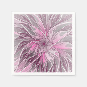Fractal Pink Flower Dream, floral Fantasy Pattern Napkins