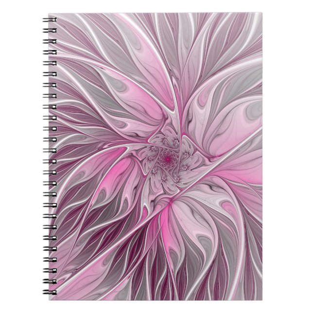 Fractal Pink Flower Dream, Floral Fantasy Pattern Notebook (Front)