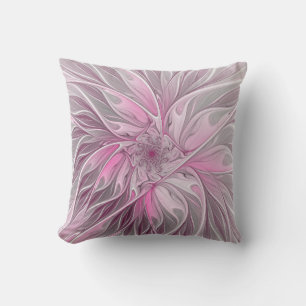 Fractal Pink Flower Dream, Floral Fantasy Pattern Outdoor Pillow