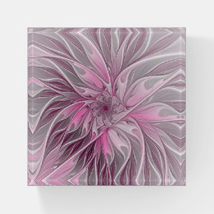 Fractal Pink Flower Dream, Floral Fantasy Pattern Paperweight