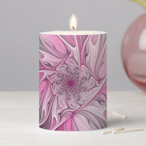 Fractal Pink Flower Dream floral Fantasy Pattern Pillar Candle