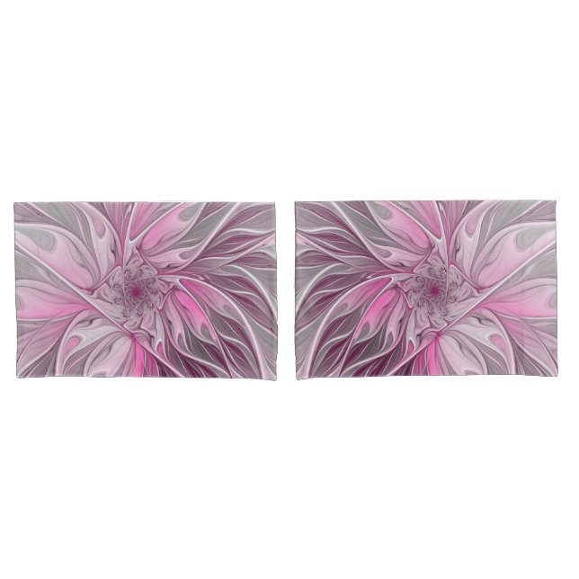 Fractal Pink Flower Dream, Floral Fantasy Pattern Pillow Case (Front-Set)