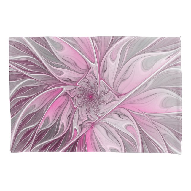 Fractal Pink Flower Dream, Floral Fantasy Pattern Pillow Case (Front)