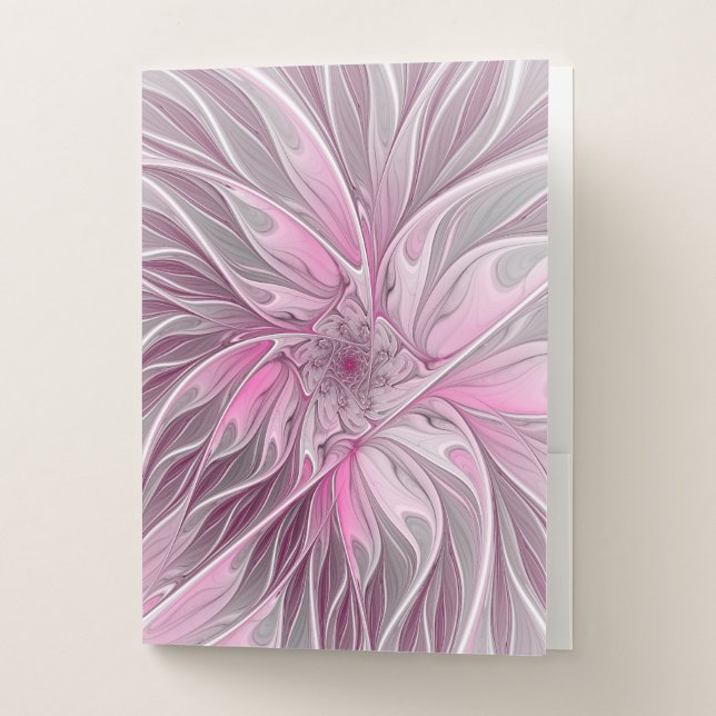 Fractal Pink Flower Dream, Floral Fantasy Pattern Pocket Folder (Front)